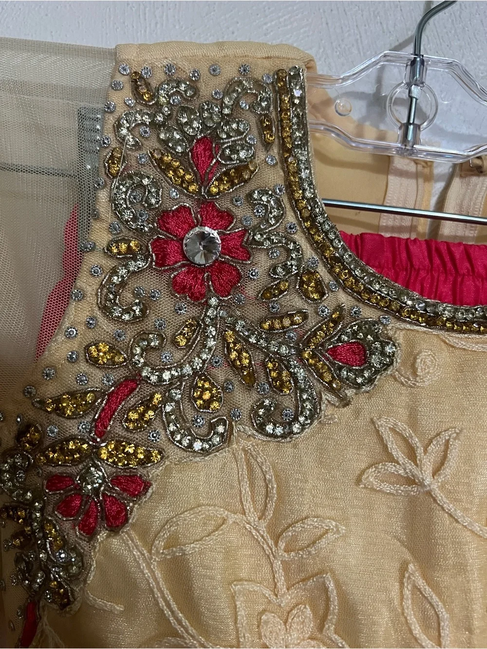 NO BRAND Anarkai Mastani Churidar Dress Suit 2 Pieces Hot Pink‎ Gold Girl's Sz M